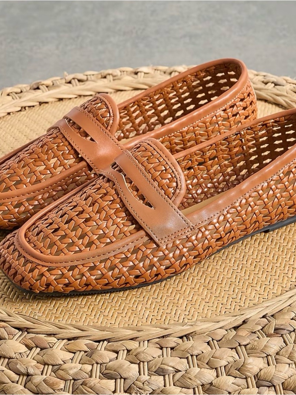 Woven Penny Loafers in Tan